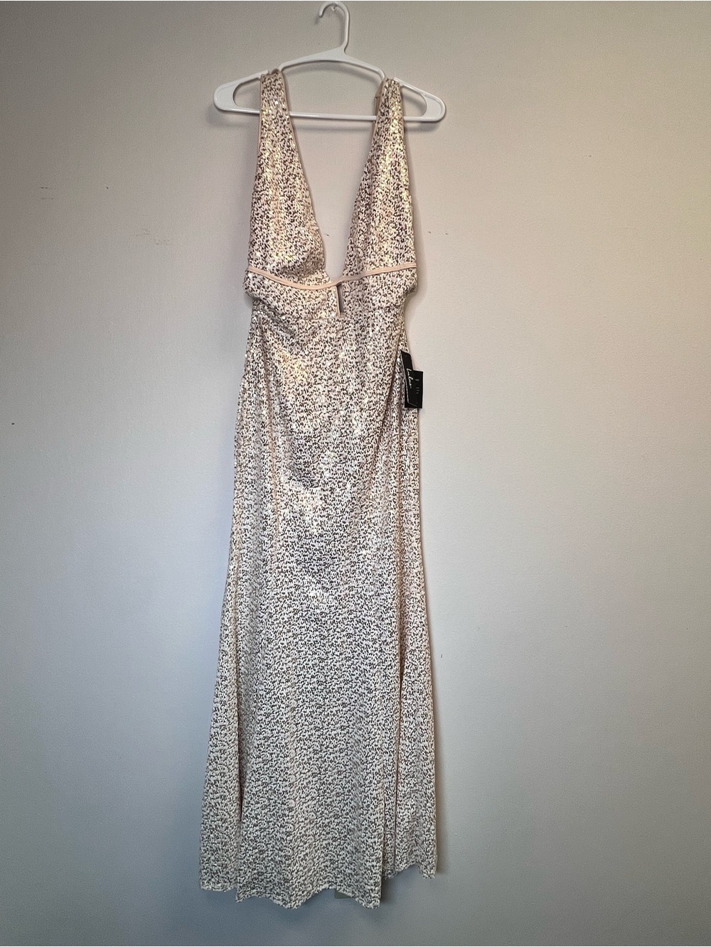 Lulu’s  Wish Granted Beige Sequin Maxi Dress • Large • NWT - Picture 13 of 16